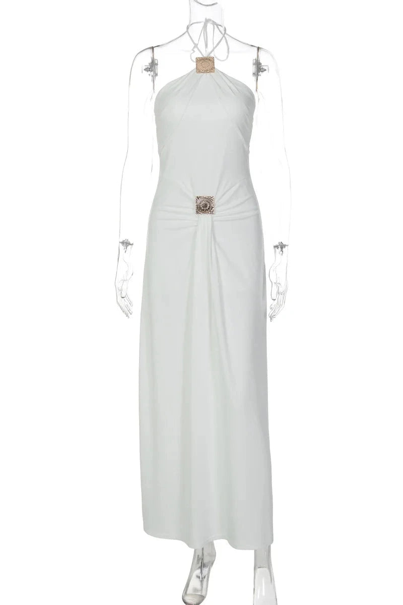 Glorol - Hollow Out High Waist Slim Lace-Up Maxi Dress