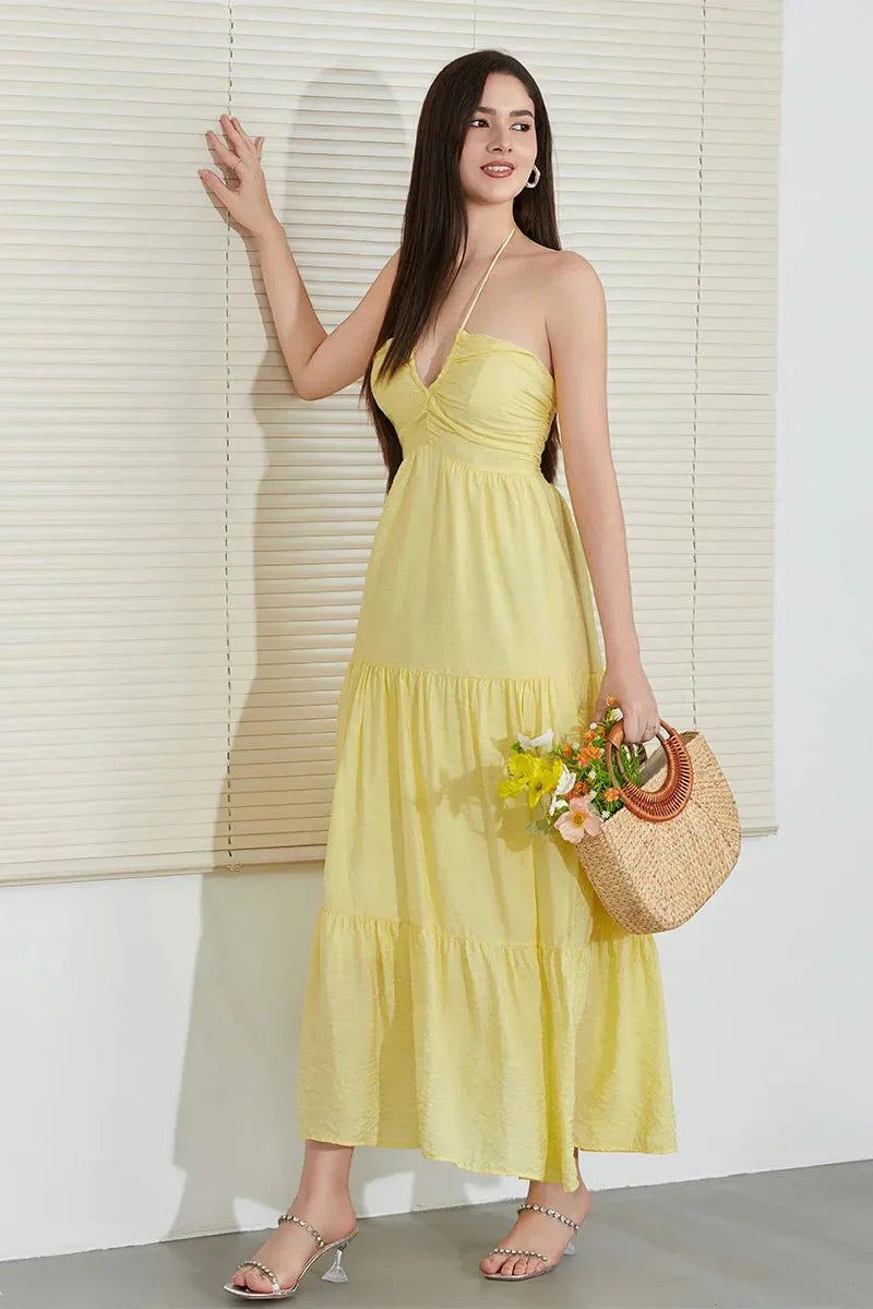 Tie-Up Sleeveless Backless A-Line Maxi Dress