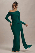 Glorol - Skew Collar Long Sleeve Backless Bodycon Maxi Dress