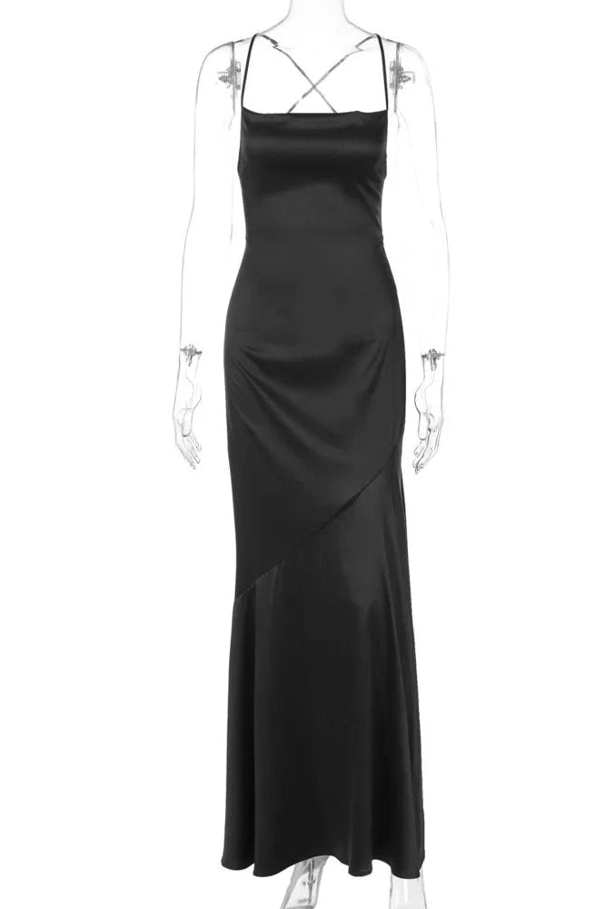 Glorol - Spaghetti Strap Backless Sleeveless High Waist Maxi Dress