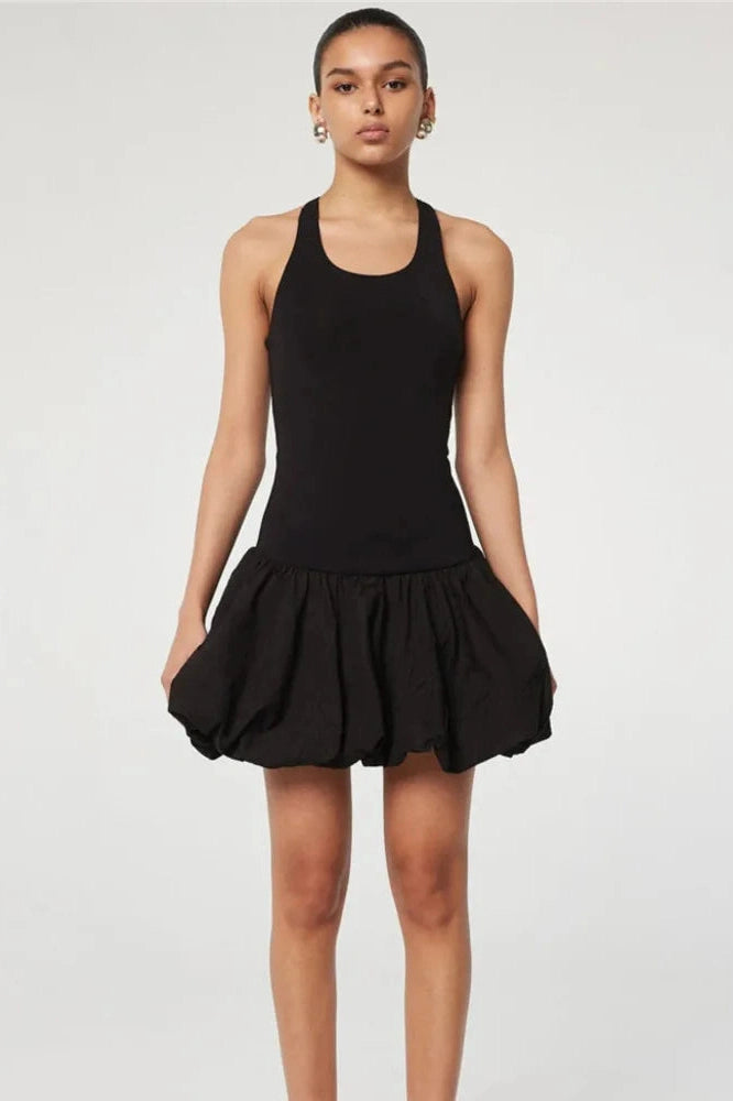 Glorol - Sleeveless Round Neck High Waist Backless A-line Mini Dress