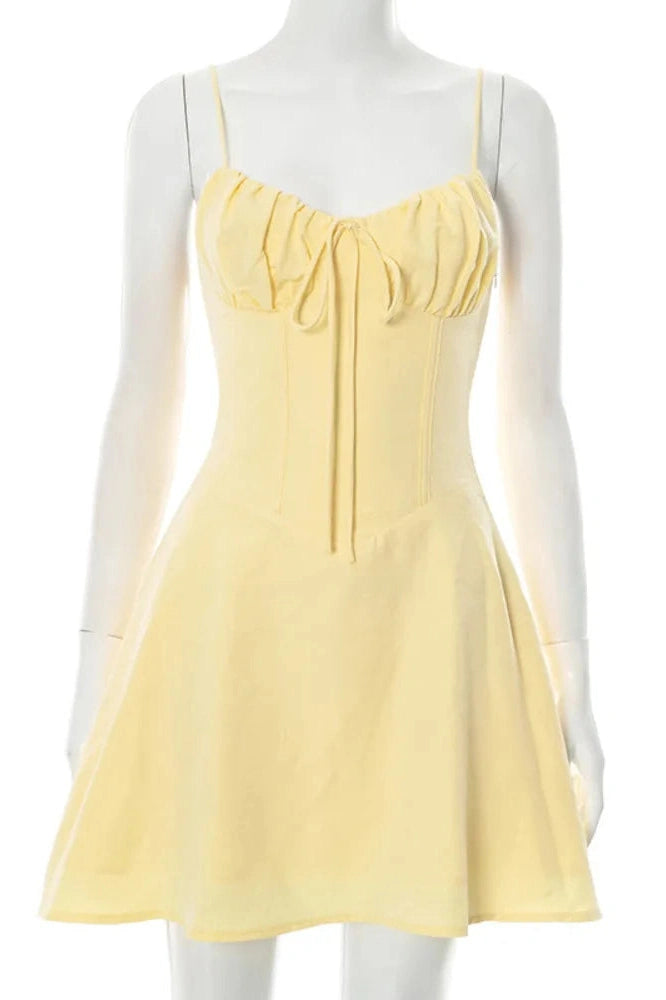 Glorol - Spaghetti Strap Lace-Up Sleeveless Backless High Waist A-Line Mini Dress