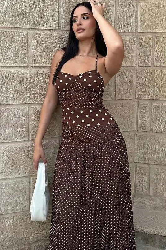 Elegant Polka Dots Sleeveless Slim Maxi Dress