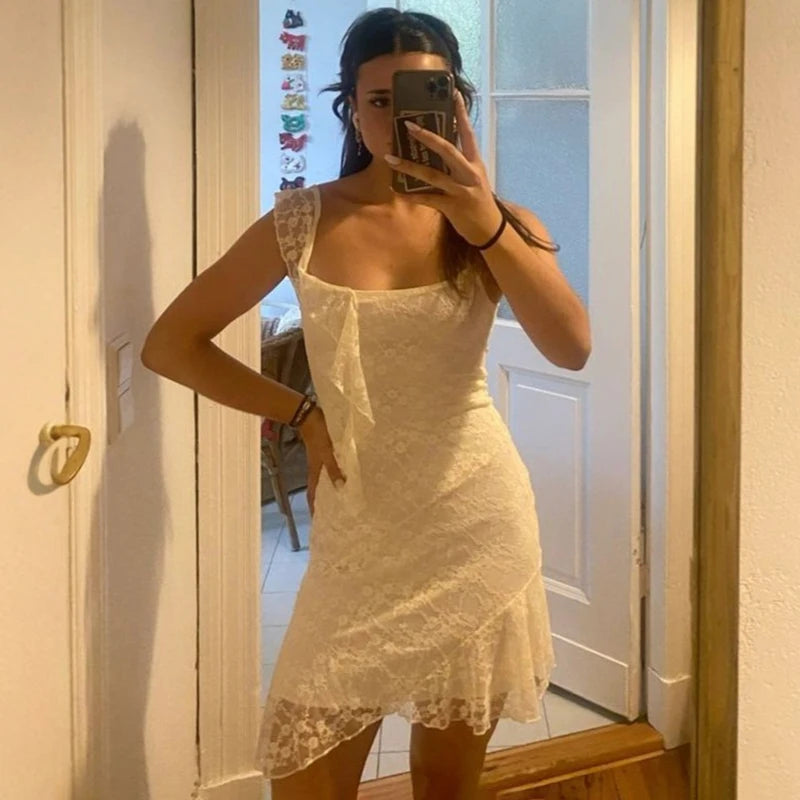 Glorol - Lace Sleeveless Bodycon Irregular Mini Dress