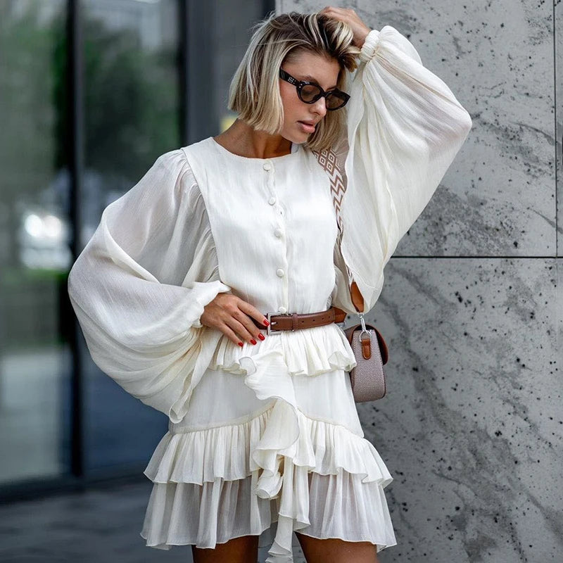 Glorol - Elegant Long Sleeve See Through Mini Dress