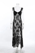 Glorol - Lace See-Through Patchwork Backless Maxi Dress