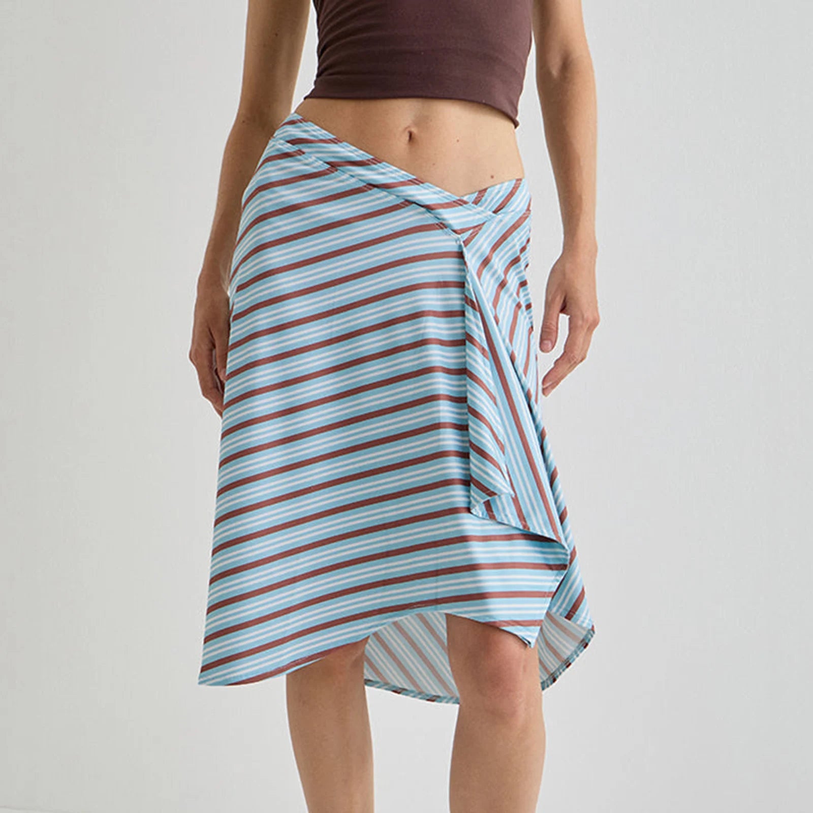 Glorol - Elegant Stripe Plaid Print A-Line Skirt