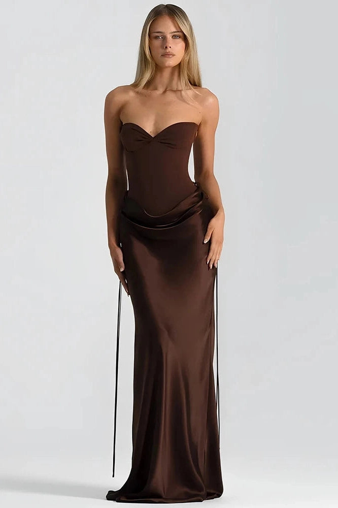 Glorol - Off-Shoulder Backless Patchwork Strapless Sleeveless Bodycon Maxi Dress