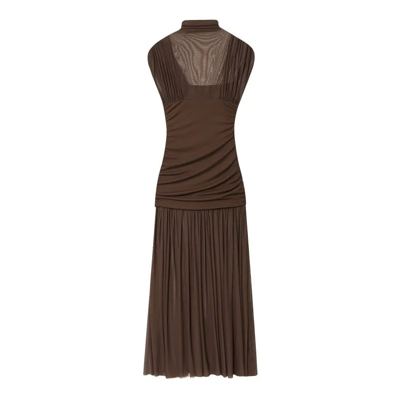 Glorol - Elegant See Through Patchwork High Waist Maxi Dress