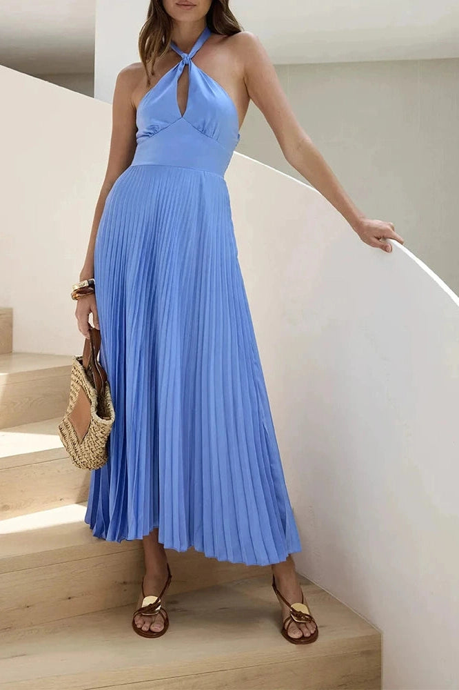Glorol - Off-Shoulder Backless Sleeveless Pleated Maxi Dress