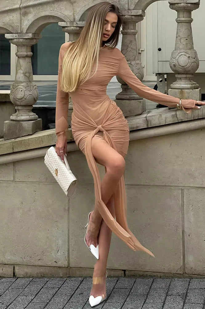 Glorol - See Through Long Sleeve High Waist Mini Dress