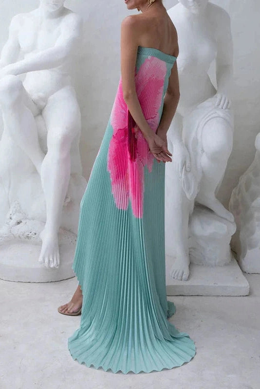 Glorol - Elegant Strapless Off Shoulder Printed Maxi Dress
