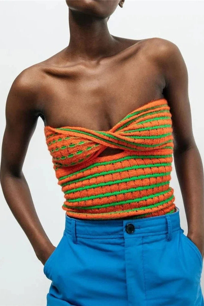 Glorol - Off-Shoulder Knit Strapless Backless Top