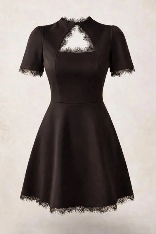 Glorol - Lace Slim High Waist Short Sleeves Mini Dress