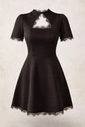 Glorol - Lace Slim High Waist Short Sleeves Mini Dress
