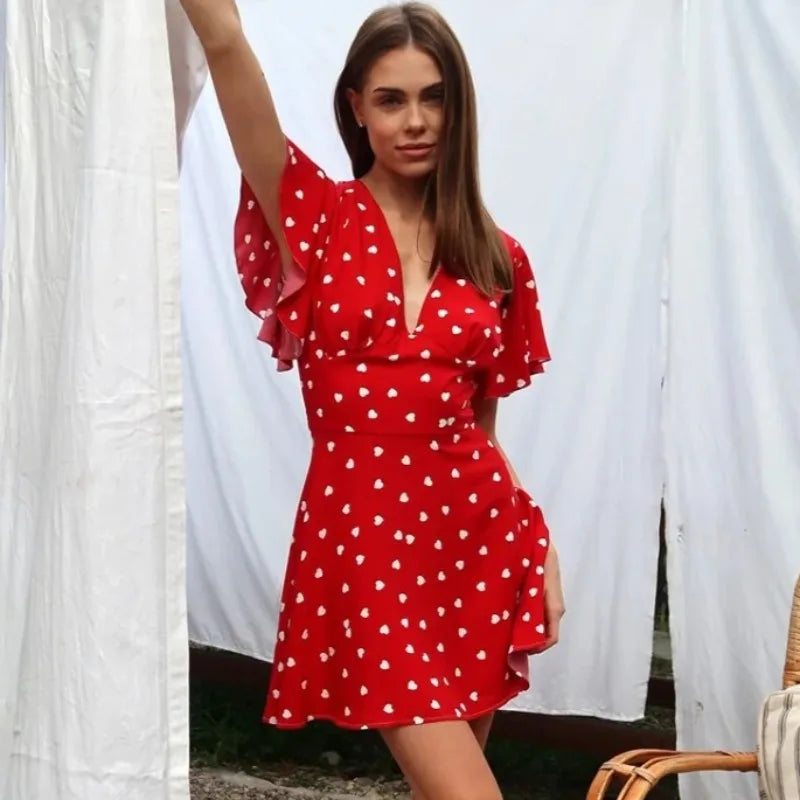 Glorol - Print V-Neck High Waist Mini Dress