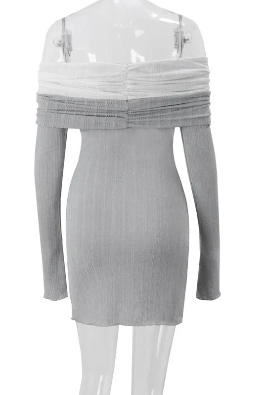 Glorol - Off-Shoulder Knitted Long Sleeve Slim Backless Mini Dress