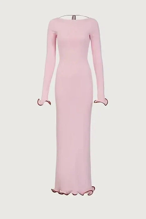 Backless Knitted Flare Sleeve Bodycon Midi Dress