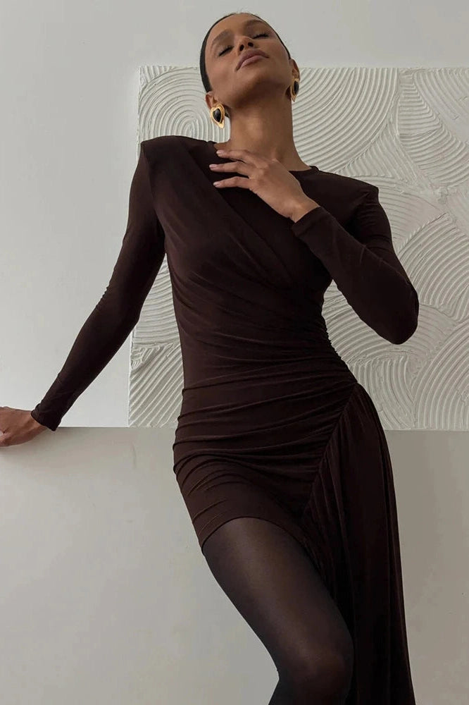 Glorol - Long Sleeve O Neck Bodycon Maxi Dress