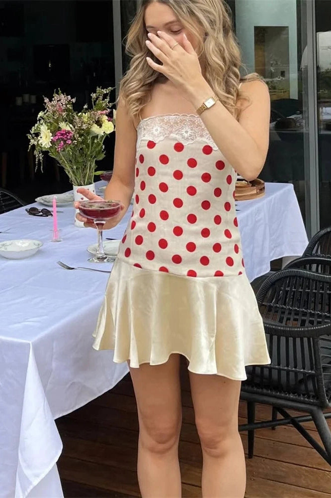 Glorol - Lace Printed Slim Patchwork High Waist Mini Dress