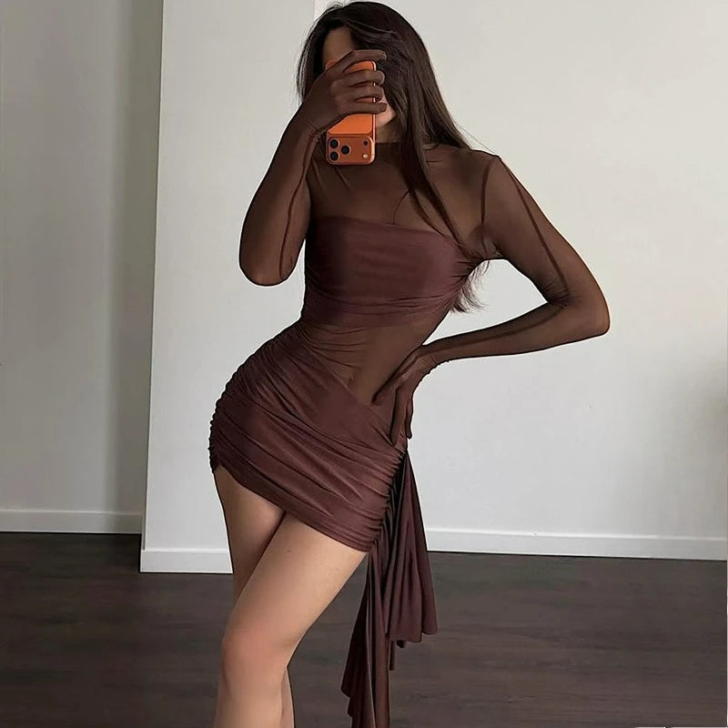 Glorol - See Through Ribbon Patchwork Mini Dress