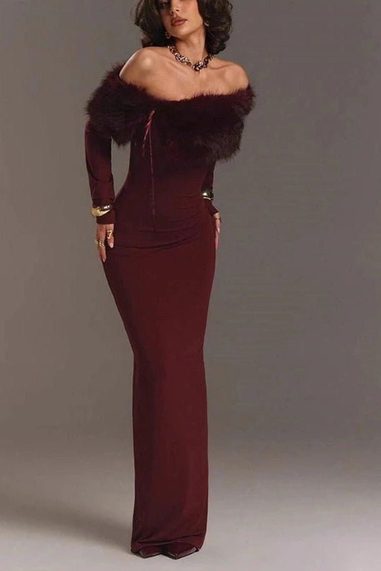 Glorol - Off-Shoulder High Waist Slim Maxi Dress