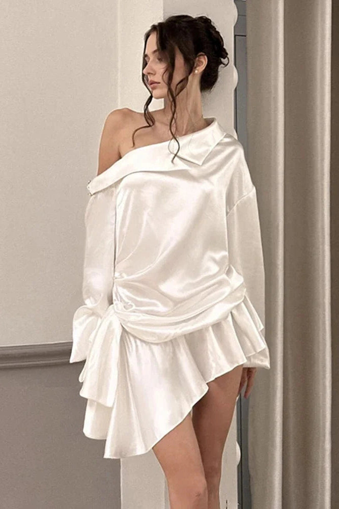 Glorol - Elegant Backless Long Sleeve High Waist Irregular Mini Dress