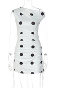 Glorol - Elegant Polka Dot Print Slim Lace-Up Mini Dress