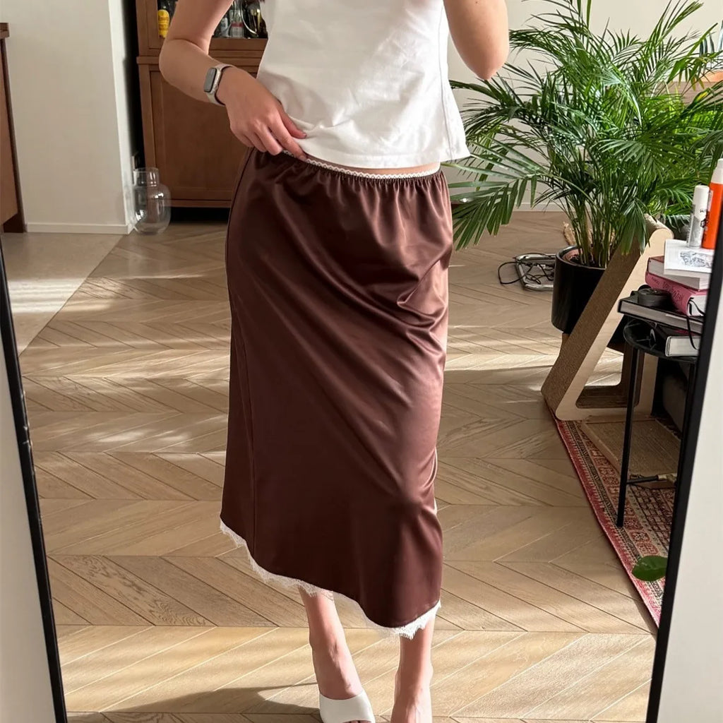 Glorol - Elegant Lace Low Waisted Patchwork Skirt