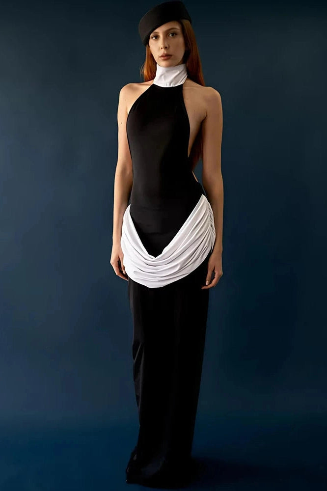 Glorol - Backless Patchwork Off-Shoulder Sleeveless Bodycon Maxi Dress