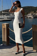 Glorol - Patchwork Strapless High Waist Midi Dress