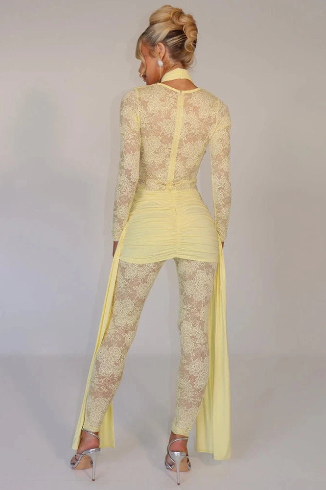 Glorol - Sheer Lace Patchwork Long Sleeve Jumpsuit