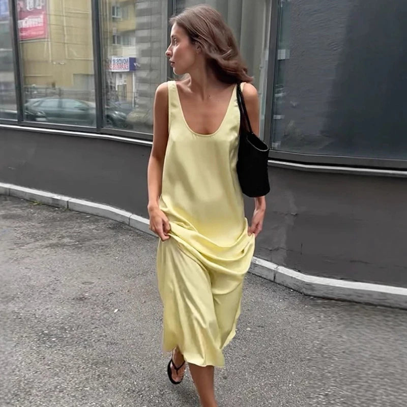 Glorol - Sleeveless U Neck Loose Backless Maxi Dress