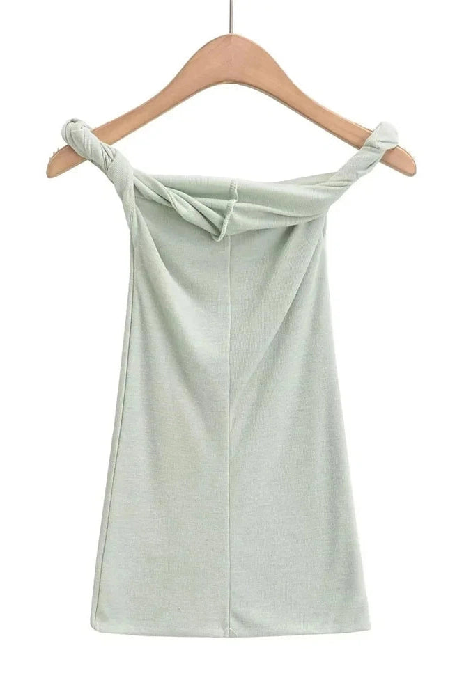 Glorol - Off-Shoulder Slim Backless Pleated Strapless Top