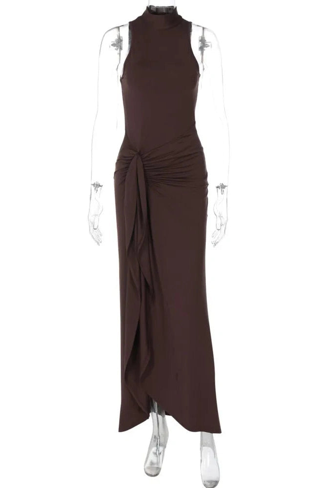 Glorol - Elegant O Neck Sleeveless High Split Maxi Dress