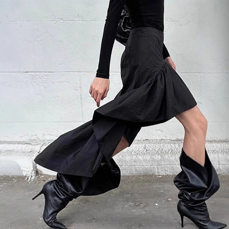 Glorol - High Waist A-line Splice Skirt