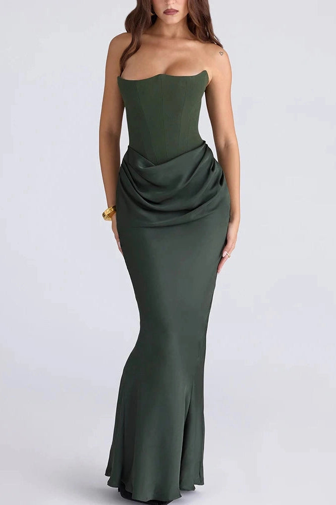 Glorol - Hollow Out Off-Shoulder High Waist Pleated Maxi Dress