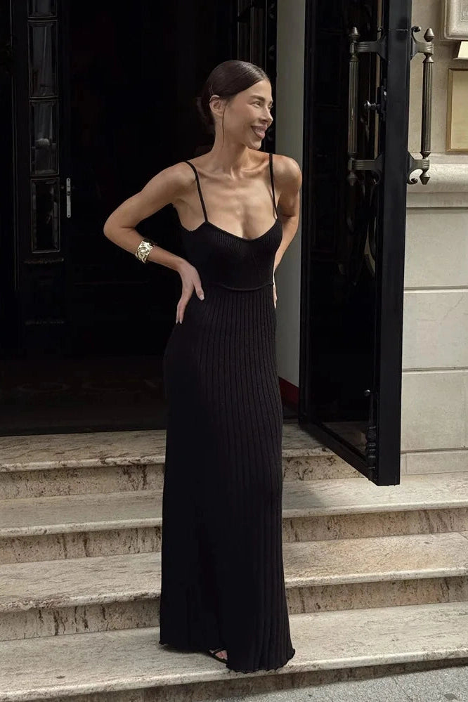Glorol - Elegant Knitted Slim High Waist Maxi Dress