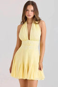 Glorol - Backless Lace V Neck Sleeveless High Waist A-line Mini Dress