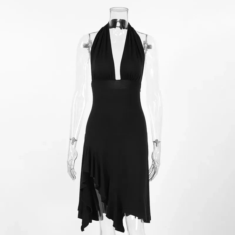 Elegant Pleated Patchwork Backless Mini Dress