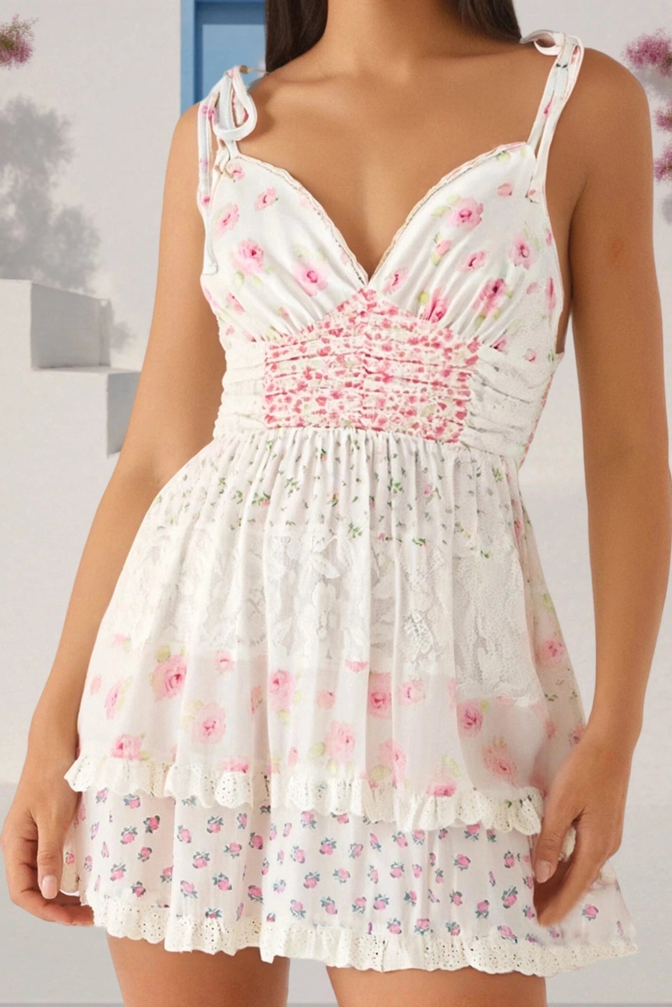 Glorol - V Neck Spaghetti Strap Backless A-Line Mini Dress