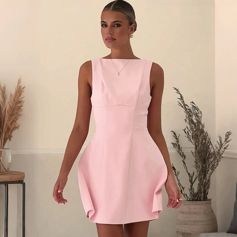 Backless Patchwork Sleeveless Mini Dress