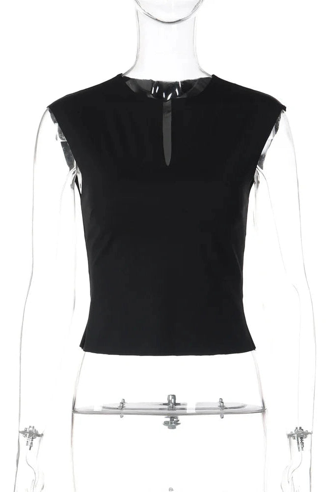 Glorol - Slim V-Neck Sleeveless Patchwork Top