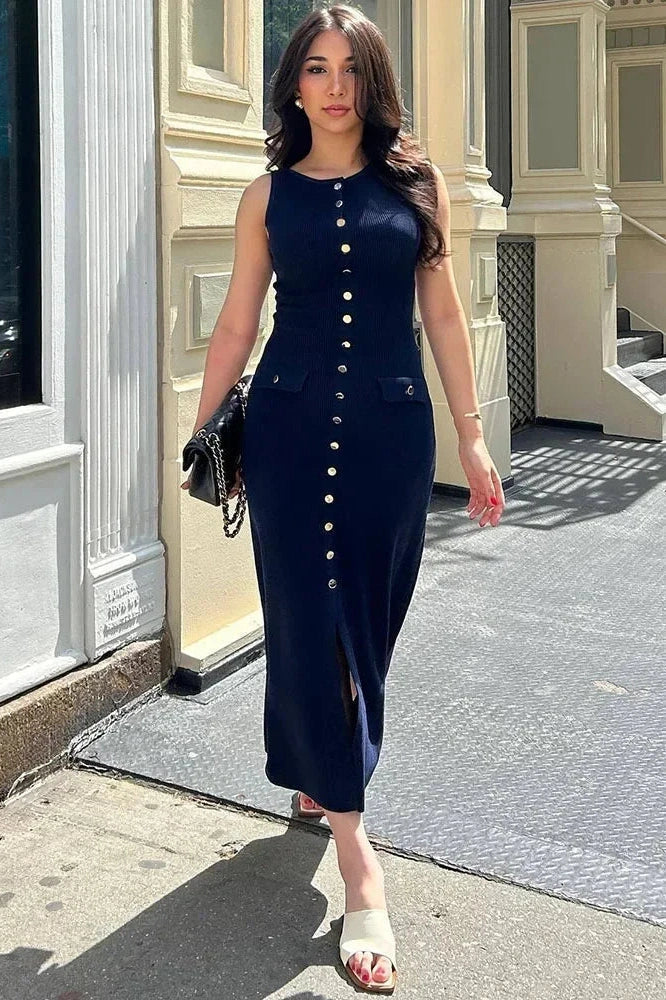 Sleeveless Patchwork High Waist Pocket Maxi Dress