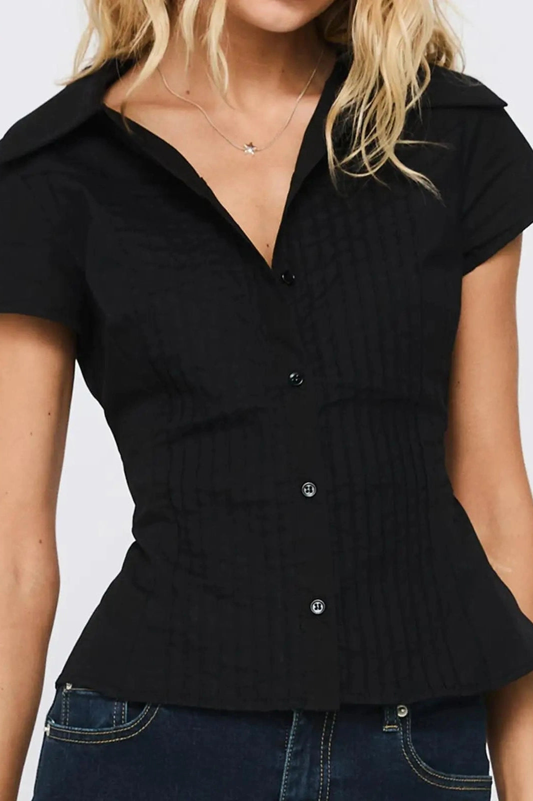Glorol - Short Sleeve Button-Up Slim Fit Top
