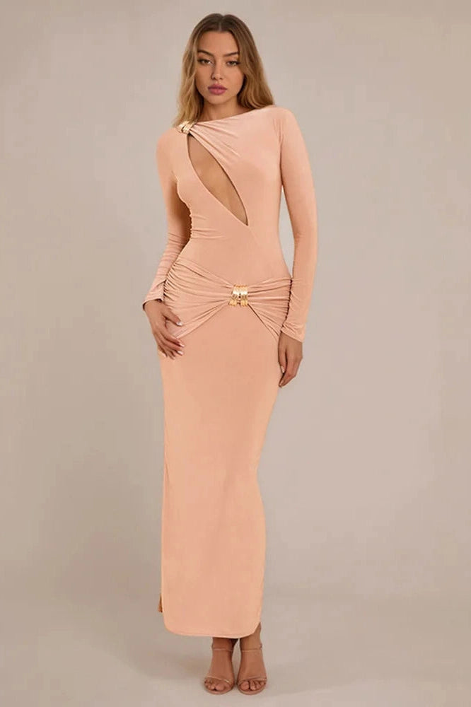 Glorol - Hollow Out Long Sleeve Bodycon Maxi Dress