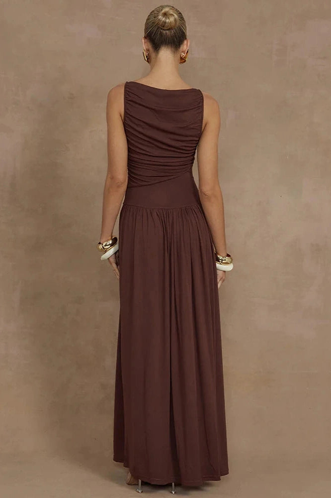Glorol - Elegant Sleeveless Boat Neck Maxi Dress