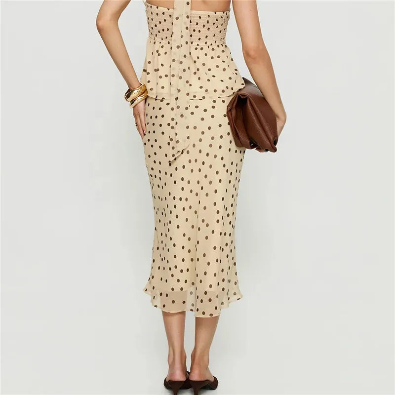 Glorol - Polka Dot Print Low Waist Skirt