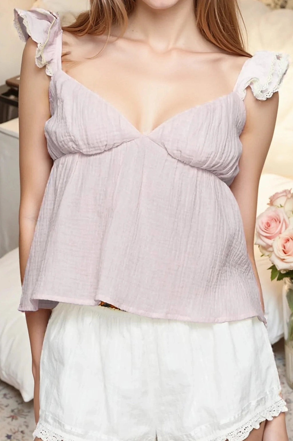 Glorol - Backless Sleeve Deep V-Neck Loose Top