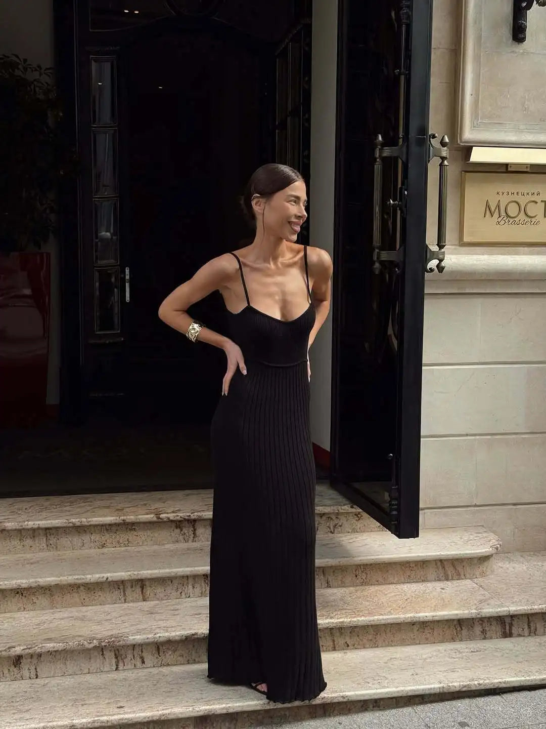 Glorol - Elegant Knitted Sleeveless Bodycon Maxi Dress